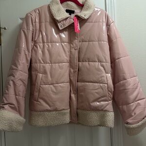 Blush Puffer Jacket with Shearling Trim